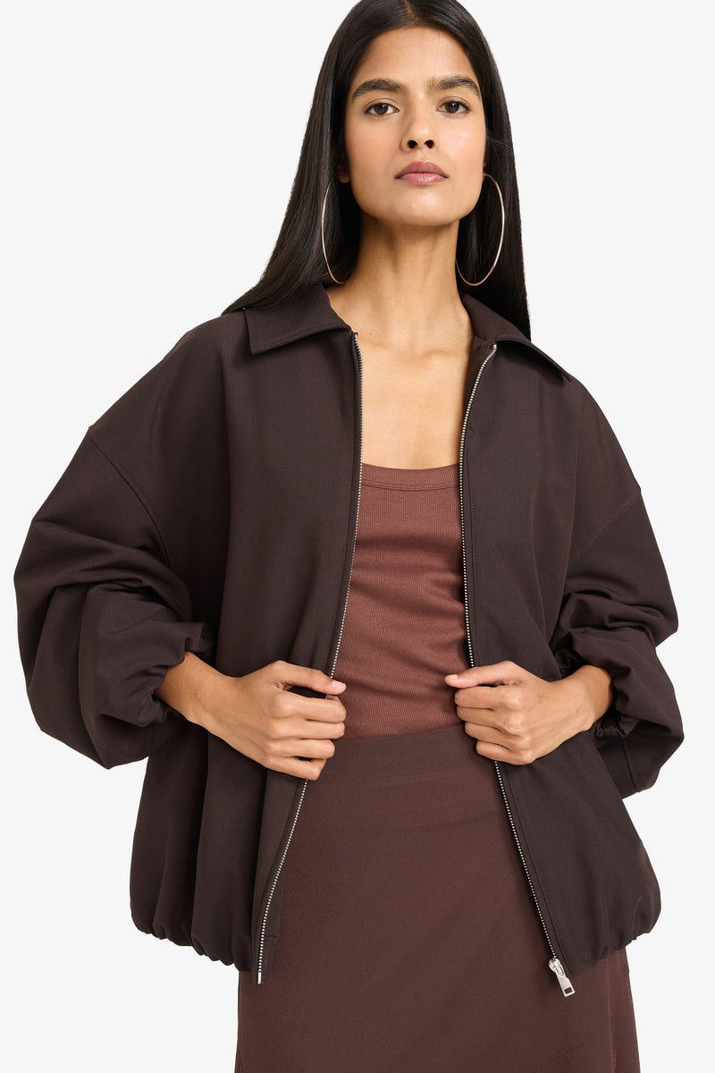 DeFacto Brown Woman Zip-Up Taffeta Jacket Casual - Image 1